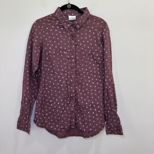 COLUMBIA Womens Polka Dotted Preppy Casual Button Down Roll Tab Sleeve Size‎ M